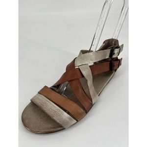 Marsell Women's Strappy Flat Sandals Sz 38 Brown Silver Leather